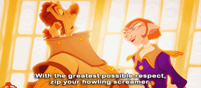 Captain Amelia and Dr Delbert talking with the caption With the greatest possible respect, zip your howling screamer