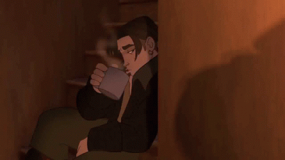 Jim Hawkins watching Silver tell stories with shadows
