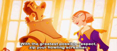 Captain Amelia and Dr Delbert talking with the caption With the greatest possible respect, zip your howling screamer