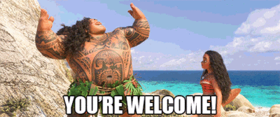 Maui from Moana with the quote You're Welcome